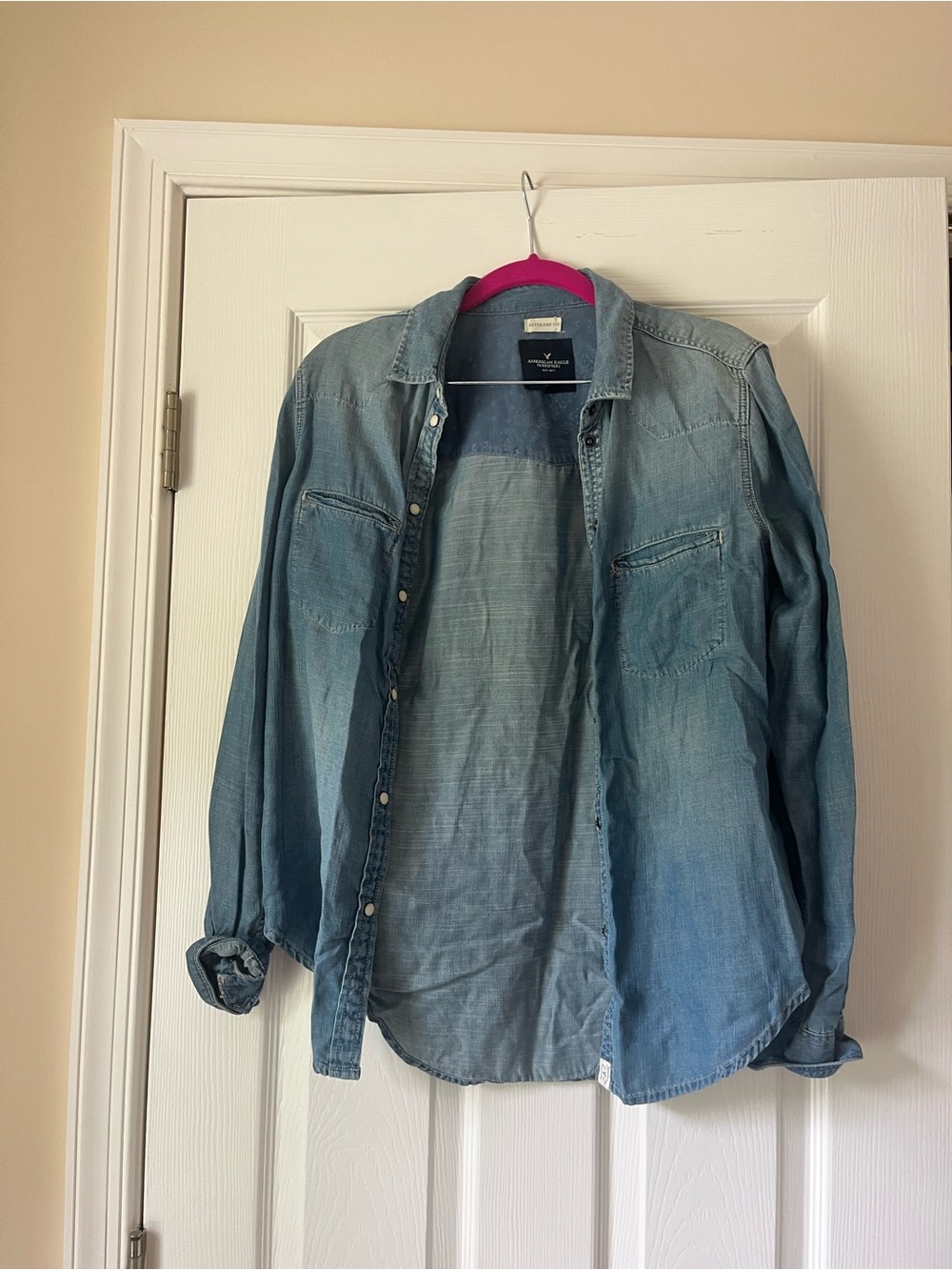 American Eagle Outfitters Light Blue Denim Button-Down Shirt